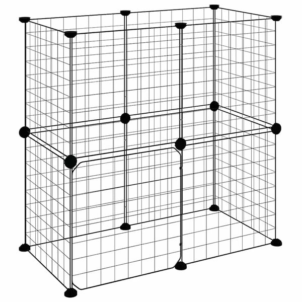 vidaXL 12-Panel Pet Cage with Door Black 35x35 cm Steel