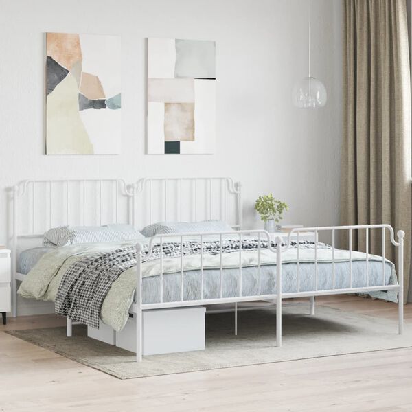 vidaXL Metal Bed Frame without Mattress with Footboard&nbsp;White 200x200cm