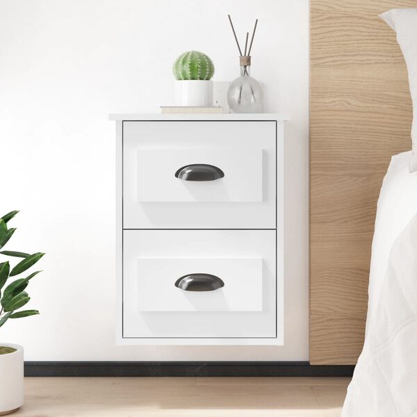 vidaXL Wall-mounted Bedside Cabinet High Gloss White 41.5x36x53cm