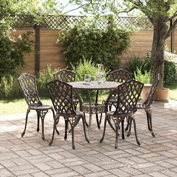 vidaXL Garden Dining Set 7 pcs Bronze 90 x 90 x 75 cm Cast Aluminium