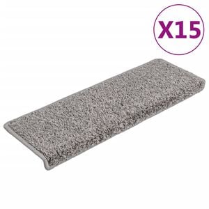 vidaXL Carpet Stair Tread | Set of 15 | Grey | Polypropylene | 65x21 cm