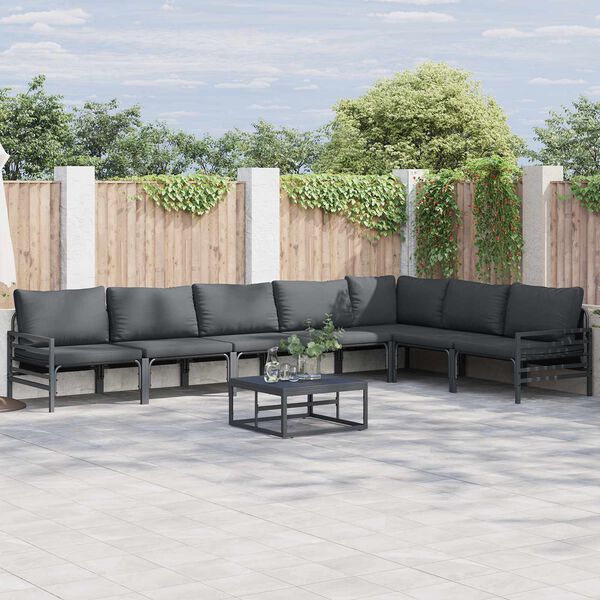 vidaXL Garden Sofa Set with Cushion 7 pcs Black Steel