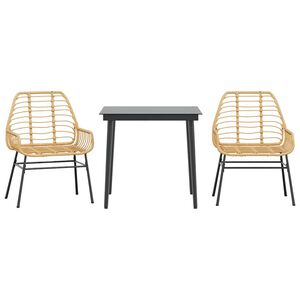 vidaXL 3 Piece Garden Dining Set Brown Poly Rattan Glass