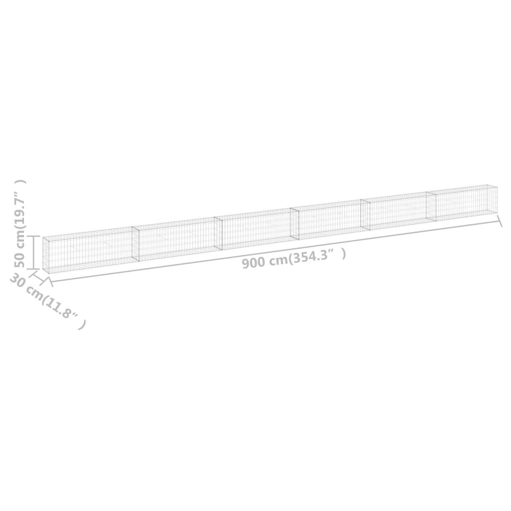 vidaXL Gabion Wall with Covers Galvanised Steel 900x30x50 cm