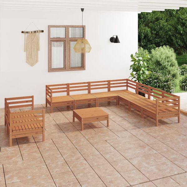 vidaXL 10 Piece Garden Lounge Set Solid Wood Pine Honey Brown