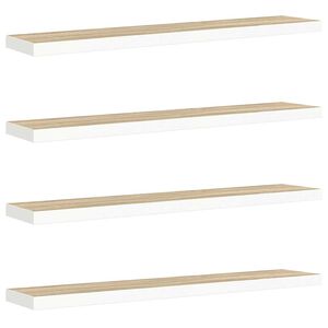 vidaXL Floating Wall Shelves 4 pcs Oak and White 120x23.5x3.8 cm MDF