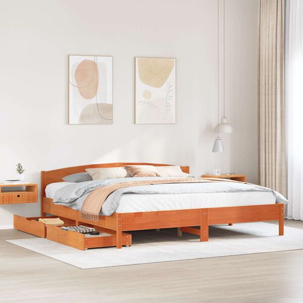 vidaXL Bed Frame without Mattress Wax Brown 200x200 cm Solid Wood Pine