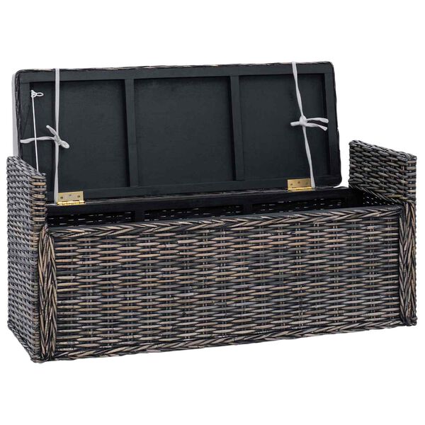 vidaXL Storage Bench with Cushion Black Wash 110 x 40 x 50 cm Rattan