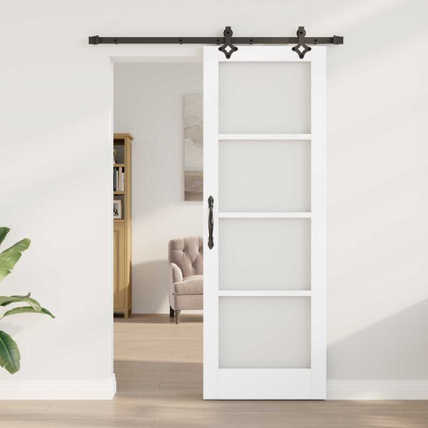 vidaXL Sliding Door White 73.5 x 211 cm Solid Pine Wood and Glass