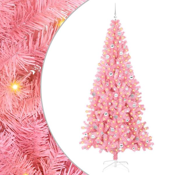 vidaXL Christmas Tree with 300 LEDs with Stand Pink 240 cm PVC