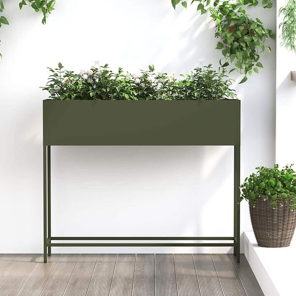 vidaXL Raised Garden Planter Olive green 100 x 26 x 82 cm Steel