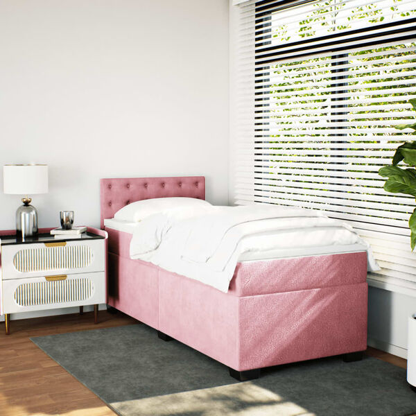 vidaXL Box Spring Bed with Mattress Pink 100x200 cm Velvet