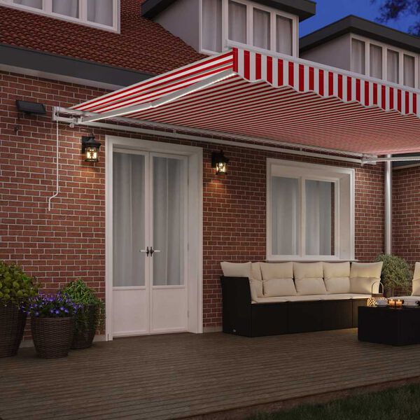 vidaXL Retractable Awning Red and White 500 x 350 cm Fabric and Steel