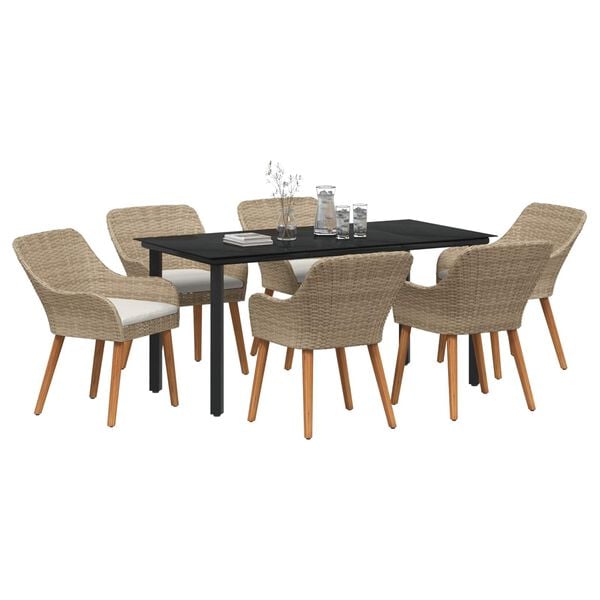 vidaXL Garden Dining Set with Cushion 7 pcs Beige Poly Rattan