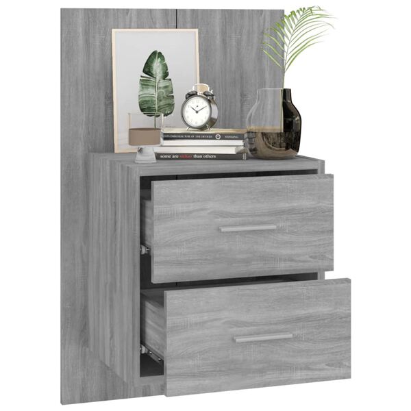 vidaXL Wall-mounted Bedside Cabinet Grey Sonoma