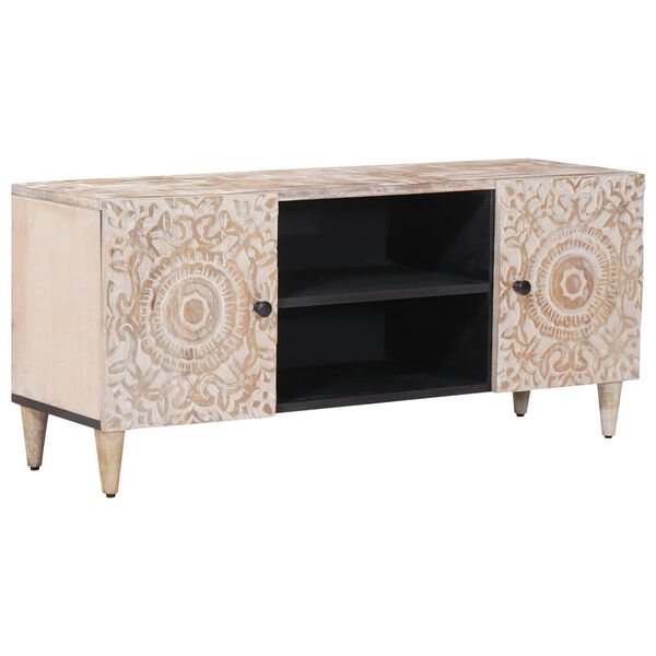 vidaXL TV Cabinet White 105 x 33.5 x 46 cm Solid Mango Wood