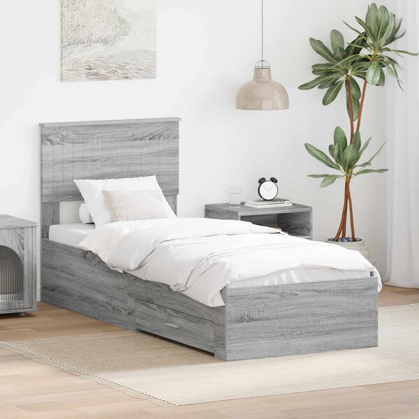 vidaXL Bed Frame Grey Sonoma and Silver 75 x 190 cm Engineered Wood