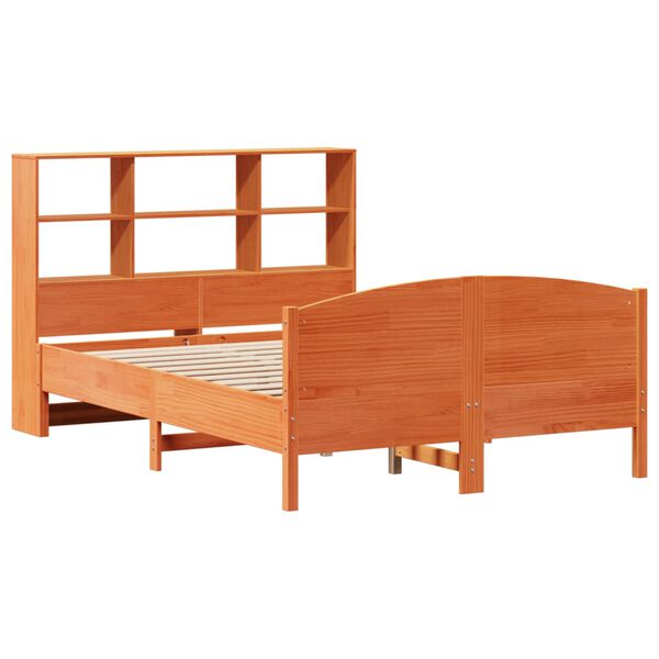 vidaXL Bookcase Bed without Mattress Wax Brown 140x190cm Solid Wood Pine