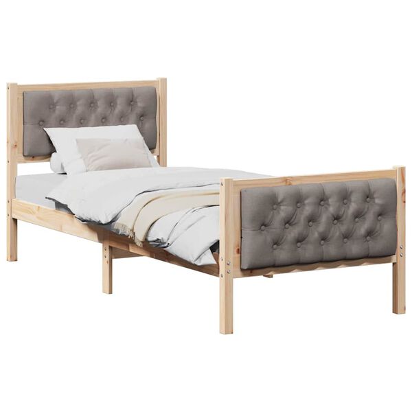 vidaXL Bed Frame with Headboard Taupe 75 x 190 cm Solid Pine Wood