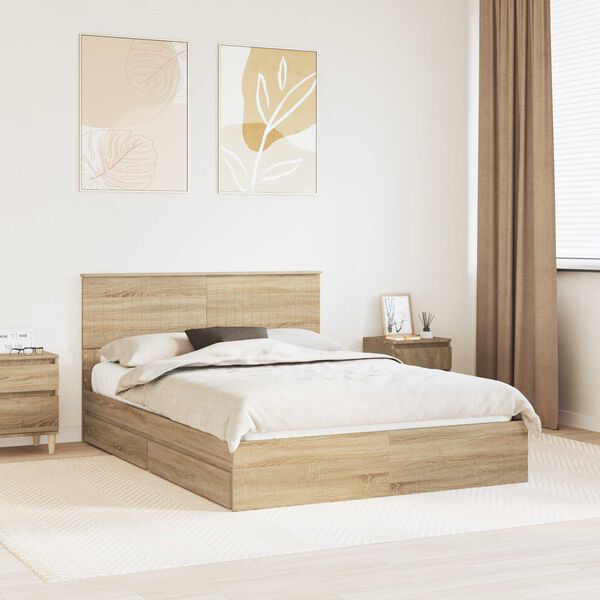 vidaXL Storage Bed with Drawer Sonoma Oak 140 x 200 cm Engineered Wood
