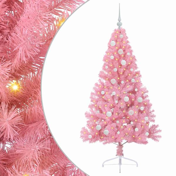 vidaXL Artificial Pre-lit Christmas Tree with 150 LEDs Pink 150 cm PVC
