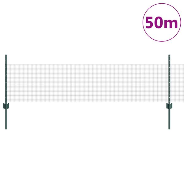 vidaXL Fence with Post Green 0.5 x 50 m Steel and PVC