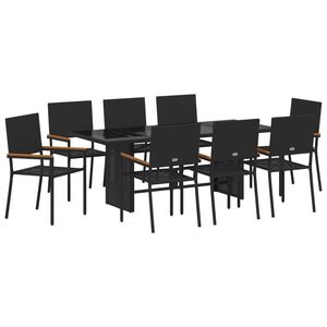 vidaXL Garden Dining Set 9 pcs Black Poly Rattan
