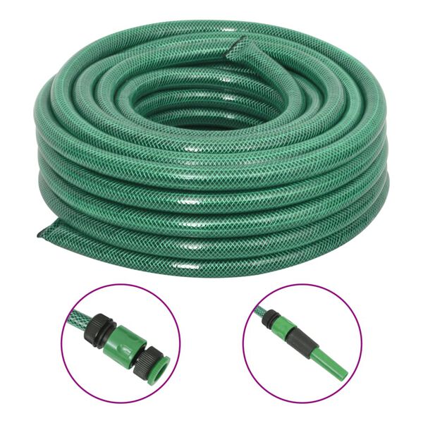 vidaXL Garden Hose with Fitting Set Green 0.75" 50 m PVC