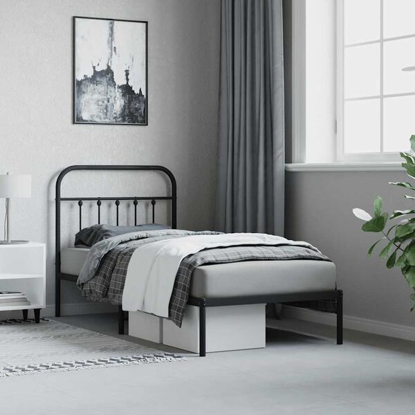 vidaXL Metal Bed Frame without Mattress with Headboard Black 90x190cm