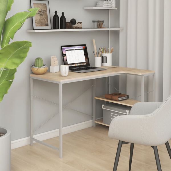 vidaXL Computer Desk White and Oak 110x72x70 cm Engineered Wood
