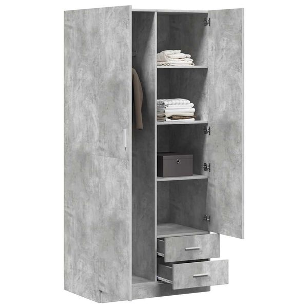 vidaXL Wardrobe Concrete Grey 80x52x180 cm Engineered Wood