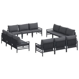 vidaXL Garden Sofa Set with Cushion 12 pcs Black Steel