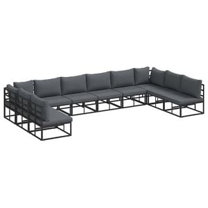 vidaXL Garden Sofa Set with Cushion 10 pcs Black Aluminium