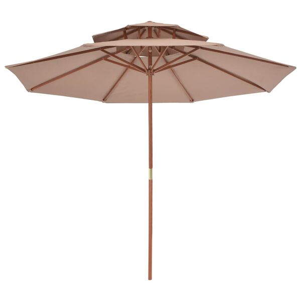 vidaXL Double Decker Garden Parasol with Wooden Pole 270 cm Taupe