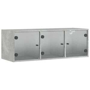 vidaXL Wall Cabinet with Glass Doors Concrete Grey 102x37x35 cm