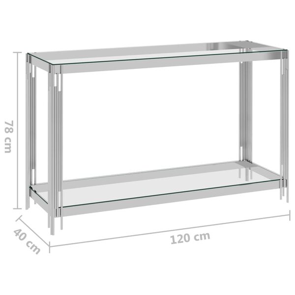 vidaXL Side Table Silver 120x40x78 cm Stainless Steel and Glass