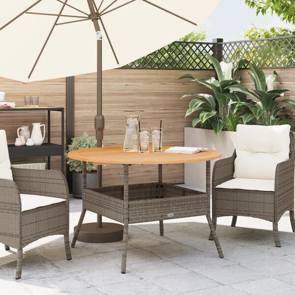 vidaXL Garden Table with Acacia Wood Top Grey &Oslash;110x71 cm Poly Rattan