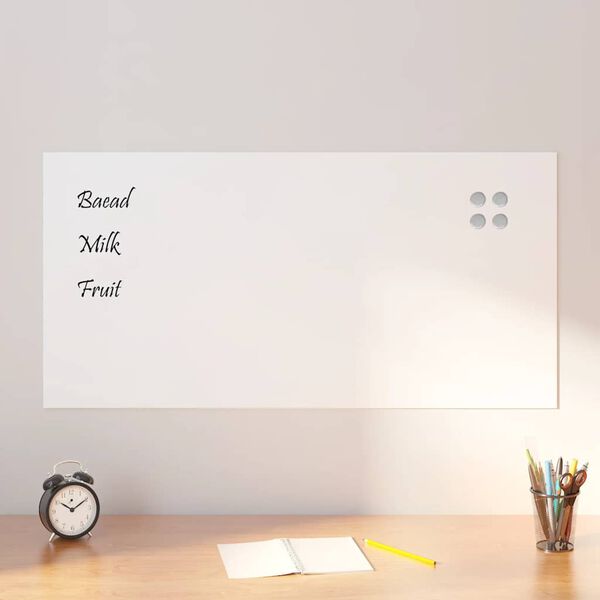 vidaXL Wall-mounted Magnetic Board White 100x50 cm Tempered Glass