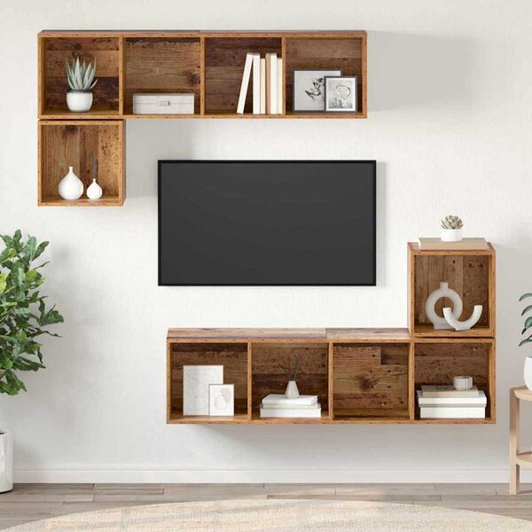 vidaXL TV Cabinet Set Wall-mounted 4 pcs Old Wood Engineered Wood