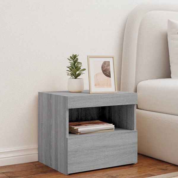 vidaXL Bedside Cabinet with LED Lights Grey Sonoma 50x40x45 cm