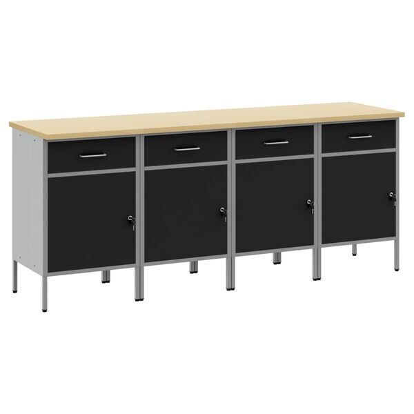 vidaXL Work Cabinet with Drawer 4 pcs Black and Grey 200 x 55 x 85 cm