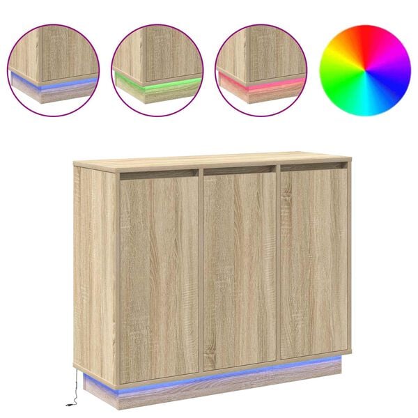 vidaXL LED Sideboard Sonoma Oak 90 x 32 x 75 cm Engineered Wood