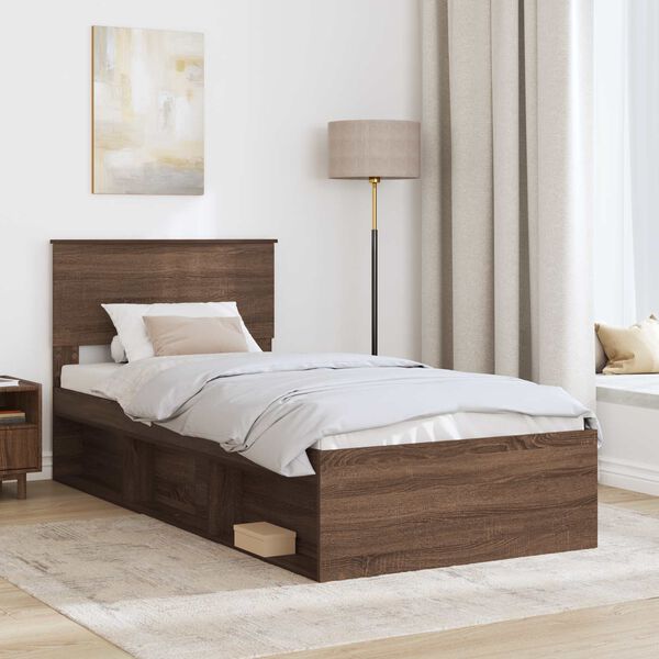 vidaXL Bed Frame with Headboard Brown Oak 90 x 200 cm Engineered wood
