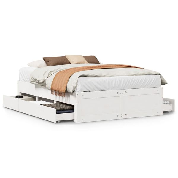 vidaXL Bed Frame without Mattress with Drawers White 160x200 cm Solid Wood Pine