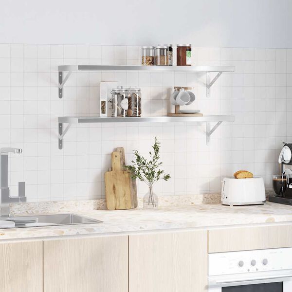 vidaXL Wall Shelves 2 pcs 100x30 cm Silver Stainless Steel