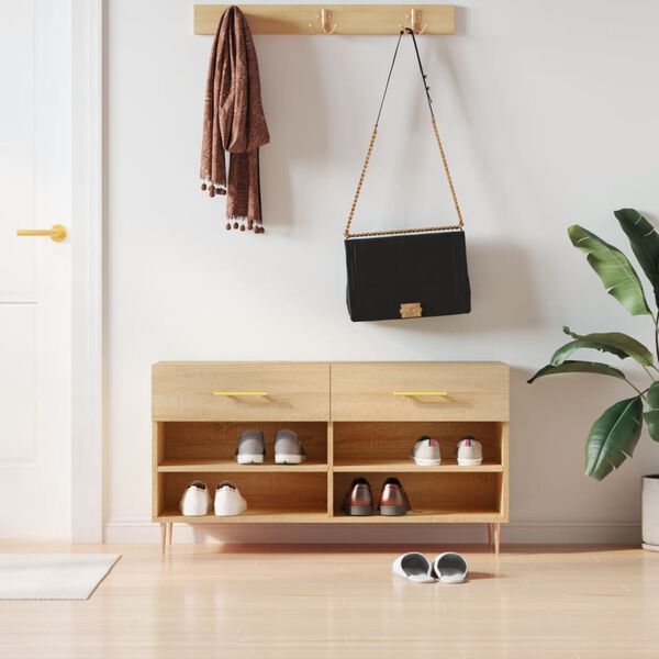 vidaXL Shoe Bench Sonoma Oak 102x35x55 cm Engineered Wood