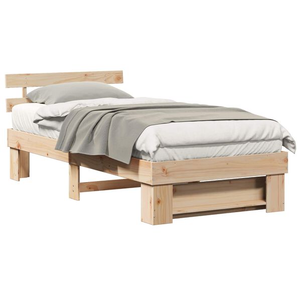 vidaXL Bed Frame with Headboard Brown 90 x 200 cm Solid Pine Wood