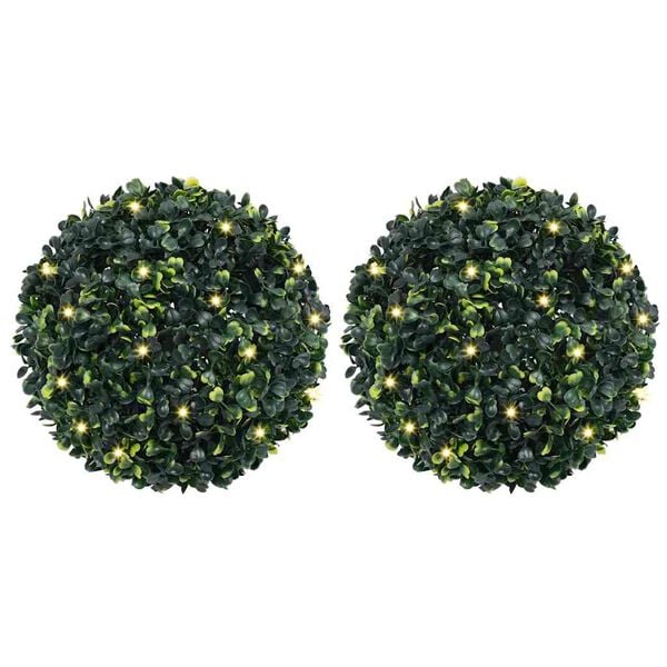 vidaXL Artificial Boxwood Balls with LED Lights 2 pcs Green 45 cm