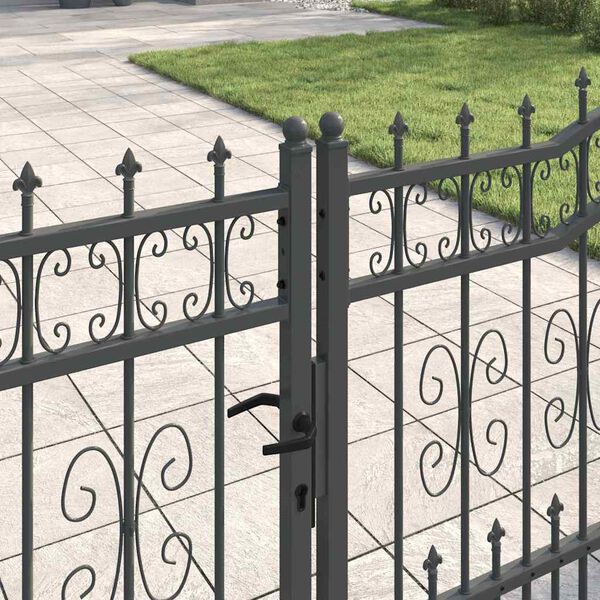 vidaXL Fence Gate with Spear Top Black 406x100 cm Powder-coated Steel