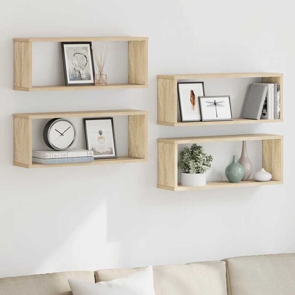 vidaXL Wall Cube Shelf 4 pcs Sonoma Oak 60x15x23 cm Engineered Wood